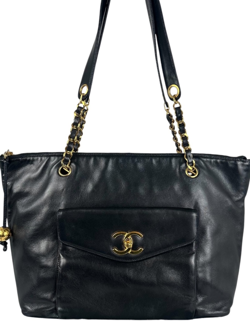 CHANEL Black Lambskin CC Chain Tote Shoulder Bag 24k plated Gold Hardware - Picture 3 of 15